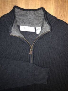 Oscar De La Renta XL Black Quarter Zip Sweater Soft Cotton Pullover Warm